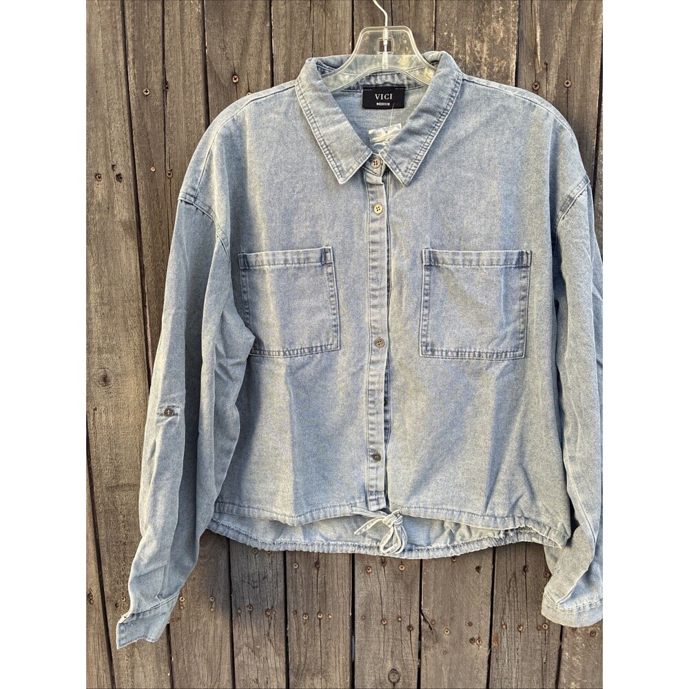 VICI Denim Long Sleeve Blouse Size M NWT